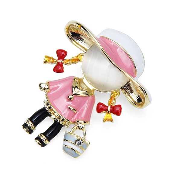 18K Gold Opal Carry Bag Girl Brooch - Picture 5 of 8